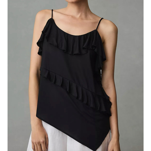 Anthropologie Asymmetrical Ruffle Cami Women XS Extra Small Raspberry Tiered - Picture 12 of 13